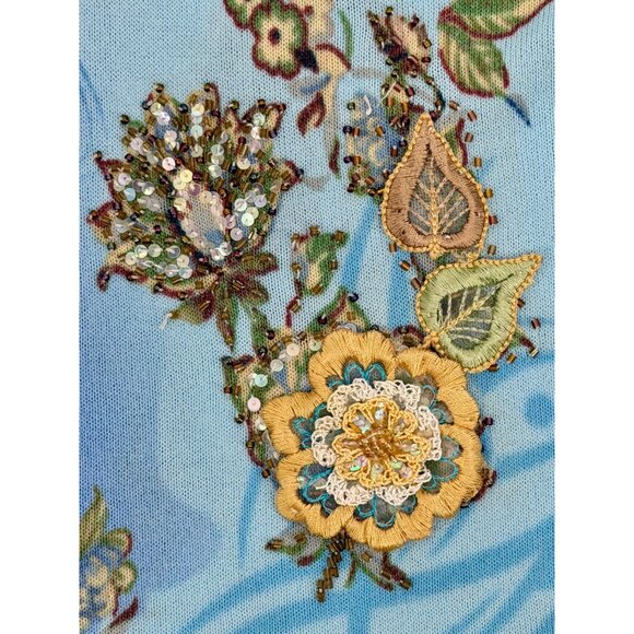 Vtg Alberto Makali Embroidered Floral Beaded Sequin Blue Knit Top M | Boho Indie - Picture 13 of 16